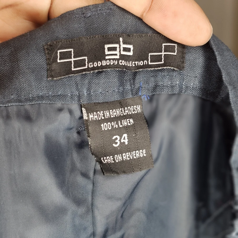 GodBody Collection , Men's Blue 100% Linen Dress Pants, Size 34